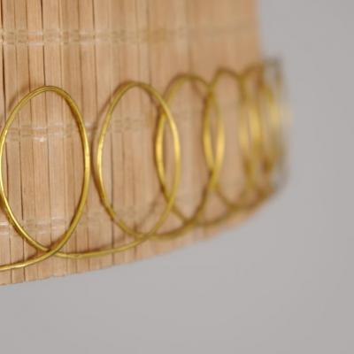  Idman Oy Finnish Modern Floor Lamp Model 224 in Elm Brass Rattan Stockmann 1950s