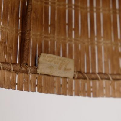  Idman Oy Finnish Modern Floor Lamp Model 224 in Elm Brass Rattan Stockmann 1950s