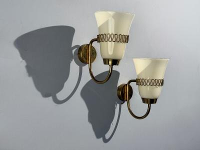  Idman Oy Mauri Almari Wall Lights Brass Glass Finland 1960s