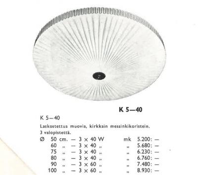  Idman Oy Mid Century Modern Sizable Flush Mount Model K5 40 Idman 1950s