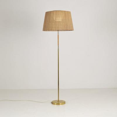  Idman Oy Mid century Brass Rattan Floor Lamp Model 62047 Idman 1940s 50s
