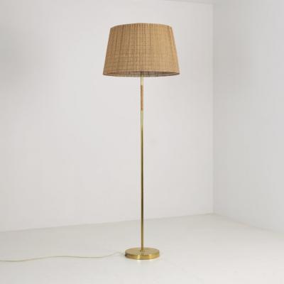  Idman Oy Mid century Brass Rattan Floor Lamp Model 62047 Idman 1940s 50s
