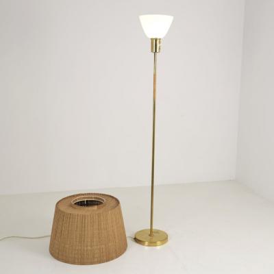  Idman Oy Mid century Brass Rattan Floor Lamp Model 62047 Idman 1940s 50s