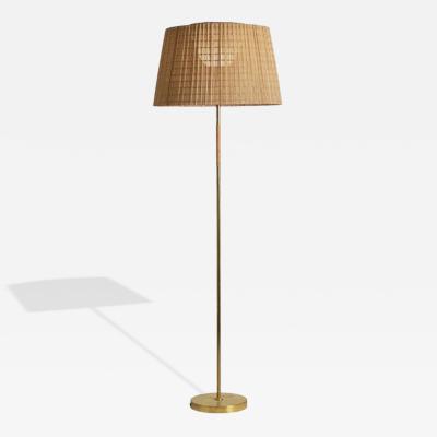  Idman Oy Mid century Brass Rattan Floor Lamp Model 62047 Idman 1940s 50s