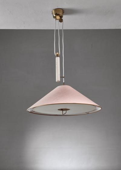  Idman Oy Paavo Tynell Pendant With Counterweight And Fabric Shade And Diffuser Finland