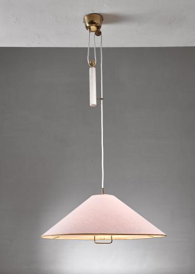  Idman Oy Paavo Tynell Pendant With Counterweight And Fabric Shade And Diffuser Finland