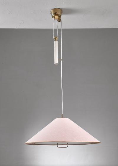  Idman Oy Paavo Tynell Pendant With Counterweight And Fabric Shade And Diffuser Finland