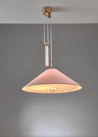  Idman Oy Paavo Tynell Pendant With Counterweight And Fabric Shade And Diffuser Finland