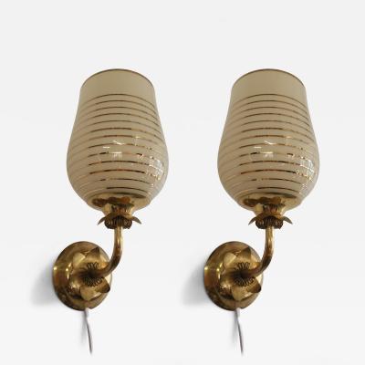  Idman Oy Pair o Rare Brass Wall Lamps by Gunnel Nyman