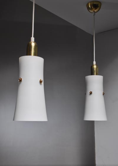  Idman Oy Pair of Gunnel Nyman opaline glass and brass pendants 1940s