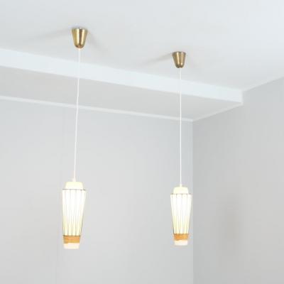  Idman Oy Pair of Mid Century Modern Pendants Model K 3 3 in Glass and Rattan Idman 1950s