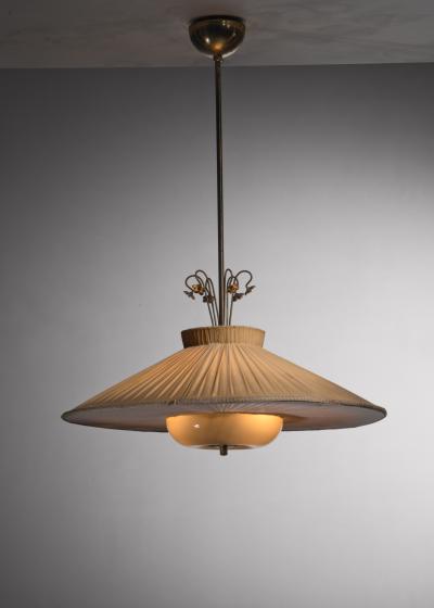  Idman Oy Scandinavian Modern fabric and glass pendant lamp by Gunnel Nyman for Idman