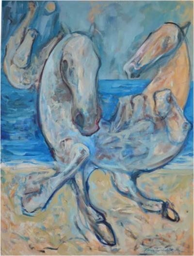  Igor Bogojevic Horse Abstract Oil on Canvas Painting Titled On the Beach and Signed