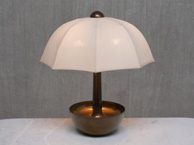  Il Punto Sculptural Il Punto la Bottega Brass Table Lamp with Umbrella Shade Italy 1970s