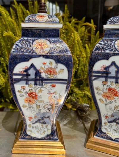  Imari Porcelain Pair of Vintage Japanese Imari Pottery Designer Table Lamps