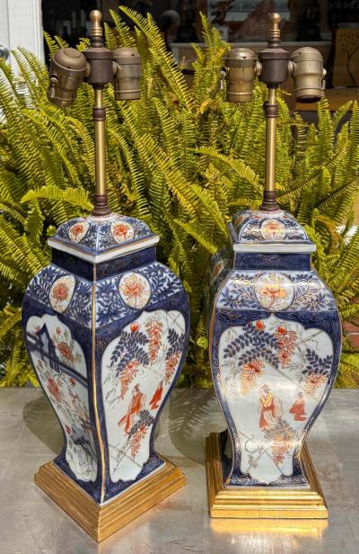  Imari Porcelain Pair of Vintage Japanese Imari Pottery Designer Table Lamps