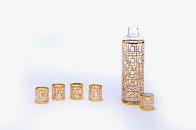  Imperial Glass Company 1960s 22k Gold Shoji Sake Bottle Glasses Set by Imperial Glass Co 