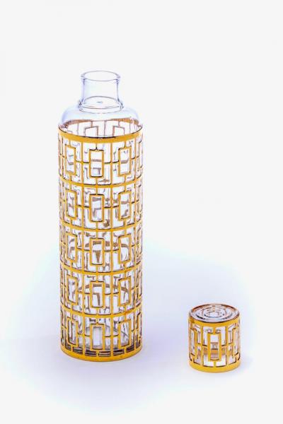  Imperial Glass Company 1960s 22k Gold Shoji Sake Bottle Glasses Set by Imperial Glass Co 