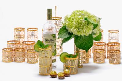  Imperial Glass Company Large Imperial Glass Shoji 22k Gold Handpainted Barware Set circa 1965