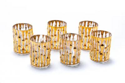  Imperial Glass Company Mid Century 22 Karat Hand Painted Bamboo Whiskey Glasses Set of 6 circa 1965