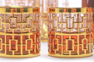  Imperial Glass Company Mid Century 22 Karat Hand Painted Bamboo Whiskey Glasses Set of 6 circa 1965