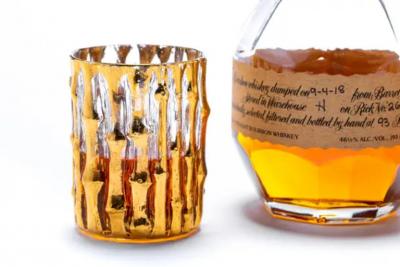  Imperial Glass Company Mid Century 22 Karat Hand Painted Bamboo Whiskey Glasses Set of 6 circa 1965