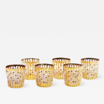  Imperial Glass Company Midcentury 22 Karat Hand Painted Bamboo Rocks Glasses Set of 6 circa 1965