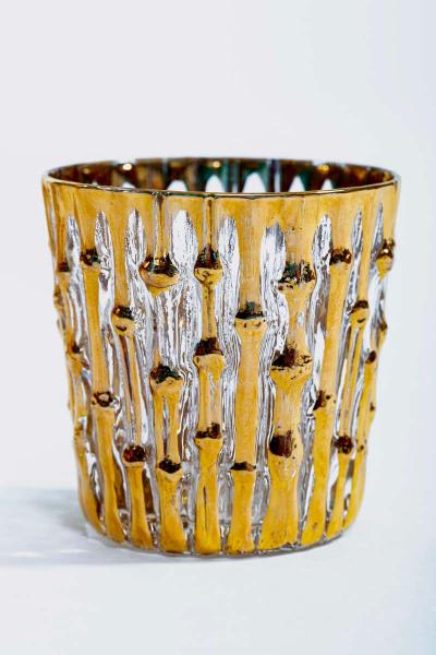  Imperial Glass Company Midcentury 22 Karat Hand Painted Bamboo Rocks Glasses Set of 6 circa 1965