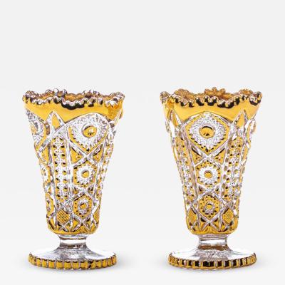  Imperial Glass Company Pair of Hollywood Regency 22k Gold Painted Vases by Imperial Glass Co c 1965