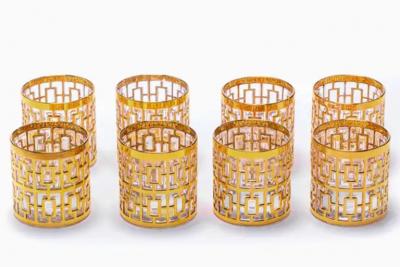  Imperial Glass Company Vintage Imperial Glass Co Shoji Rocks Glasses 22 Karat Gold 1960s Set of 8