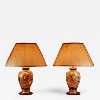  Impressive Large Very Decorative Real Pair of Japanese Satsuma Table Lamps