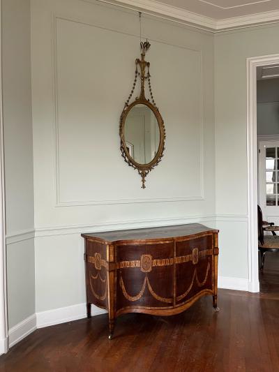  Ince Mayhew Mayhew Ince George III harewood and engraved boxwood marquetry serpentine two door commode