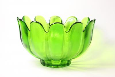  Indiana Art Glass Co Mid Century Green Stippled Glass Bowl by Indiana Art Glass Co 1960 USA