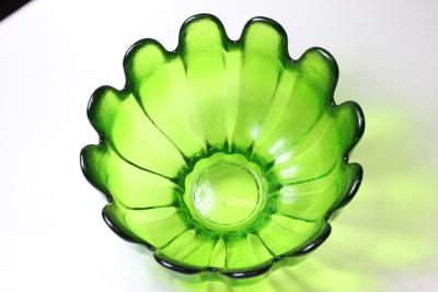  Indiana Art Glass Co Mid Century Green Stippled Glass Bowl by Indiana Art Glass Co 1960 USA