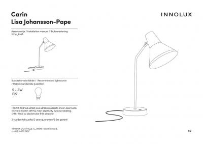  Innolux Oy Lisa Johansson Pape Carin Table Lamp for Innolux