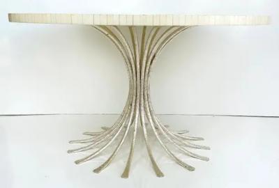  Ironies Ironies Tessellated Bone Sunburst Top Dining Table with Silver Gilt Metal Base