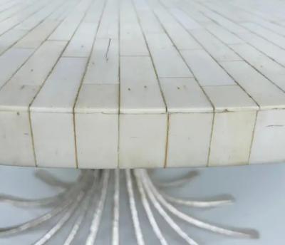  Ironies Ironies Tessellated Bone Sunburst Top Dining Table with Silver Gilt Metal Base