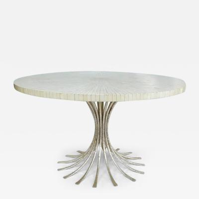  Ironies Ironies Tessellated Bone Sunburst Top Dining Table with Silver Gilt Metal Base