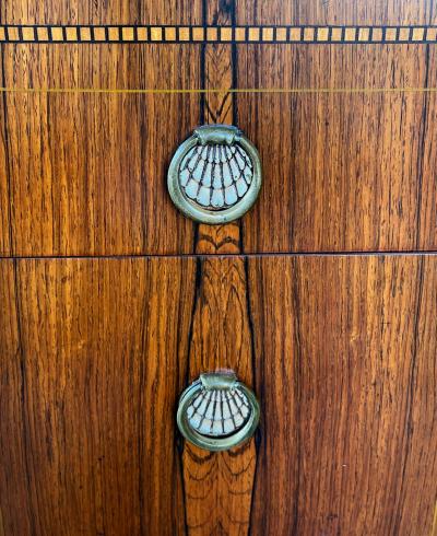  Irwin Furniture Quality art deco rosewood and burl walnut 3 drawer chest by Irwin Furniture