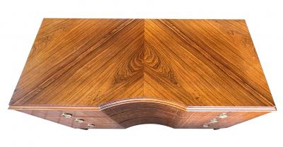 Irwin Furniture Quality art deco rosewood and burl walnut 3 drawer chest by Irwin Furniture