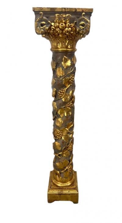 Italian Workshop EXCEPTIONAL ANTIQUE ITALIAN CARVED GILT WOOD GRAPEVINES BIRDS PEDESTAL COLUMNS