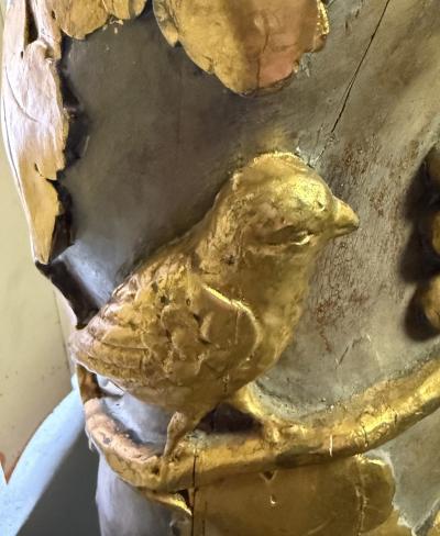  Italian Workshop EXCEPTIONAL ANTIQUE ITALIAN CARVED GILT WOOD GRAPEVINES BIRDS PEDESTAL COLUMNS