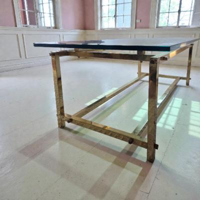  Italian Workshop Elegant Brass Cocktail Table Square Tube Constructed Italian 1970s 24 x 48 x 17