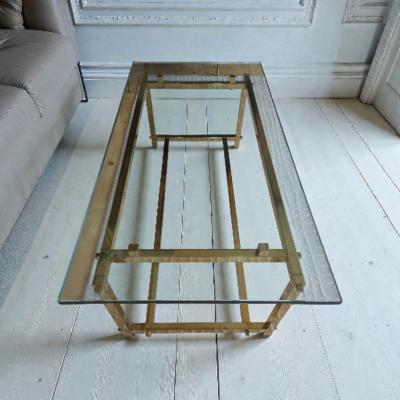  Italian Workshop Elegant Brass Cocktail Table Square Tube Constructed Italian 1970s 24 x 48 x 17