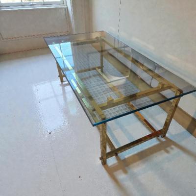  Italian Workshop Elegant Brass Cocktail Table Square Tube Constructed Italian 1970s 24 x 48 x 17