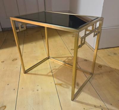  Italian Workshop Italian 1970s Nest of Three Brass Greek Key Side Tables Beveled Mirror Tops