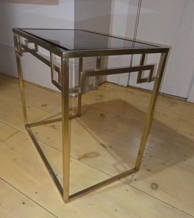  Italian Workshop Italian 1970s Nest of Three Brass Greek Key Side Tables Beveled Mirror Tops