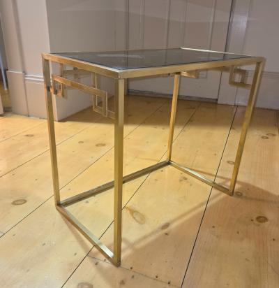  Italian Workshop Italian 1970s Nest of Three Brass Greek Key Side Tables Beveled Mirror Tops