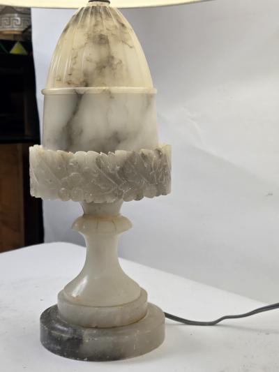  Italian Workshop Italian Neoclassical Carved Alabaster Marble Table Lamp c 1930s
