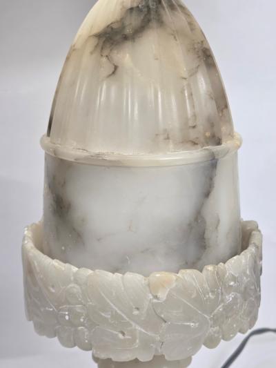  Italian Workshop Italian Neoclassical Carved Alabaster Marble Table Lamp c 1930s